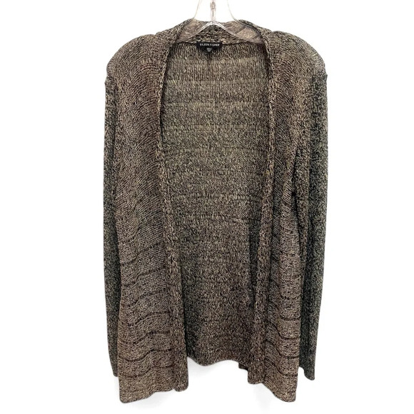 EILEEN FISHER grey/black open weave linen & wool Italian yarn cardigan size M - Picture 1 of 10